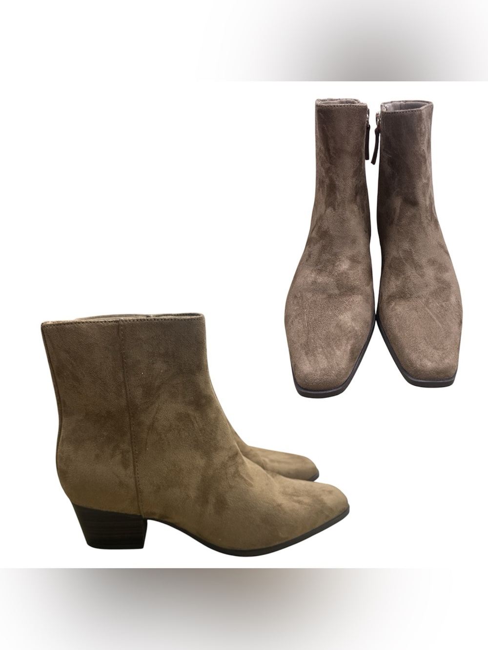 Old Navy Taupe Suede Ankle Booties with Low Heel S6